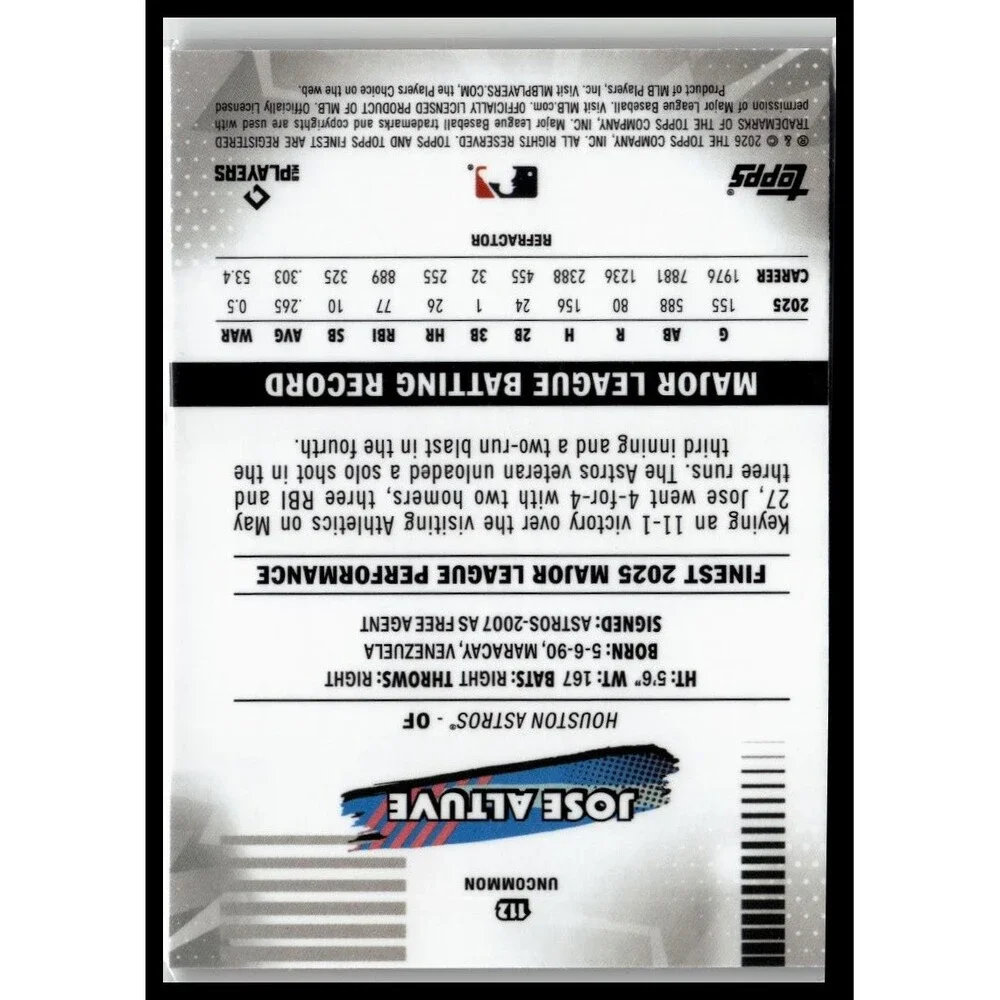 2026 Topps Finest Jose Altuve 112 Astros Uncommon
